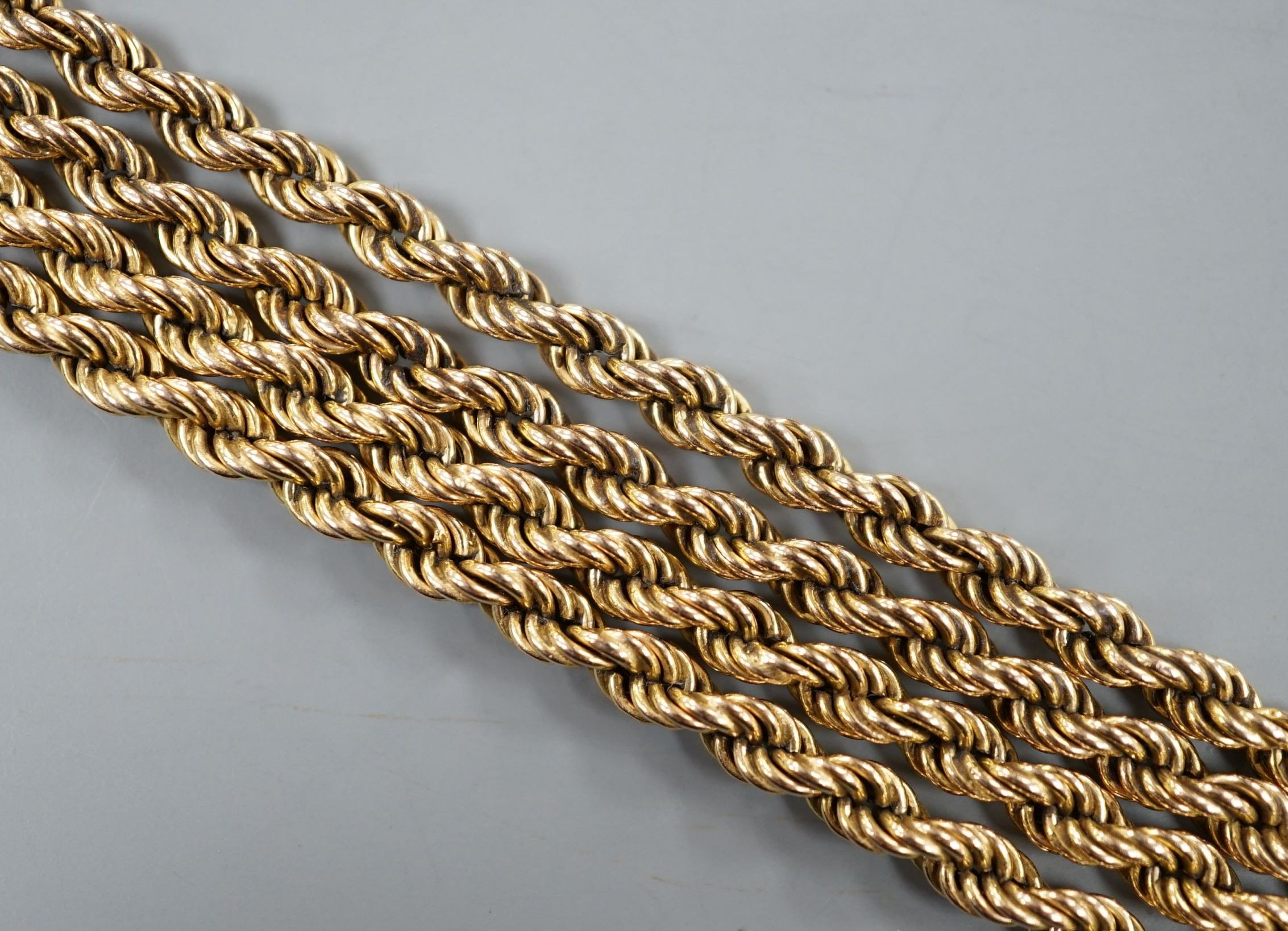 A modern 9ct gold rope twist necklace, 74cm